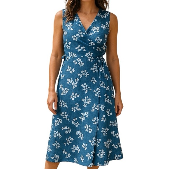 Draper James Dresses & Skirts - Draper James 8 Sleeveless Denim Wrap Midi Length Dress 100% Cotton